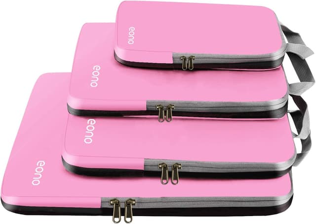 Detalle de Eono by Amazon komprimierbares Packwürfel-Set (rosa), 4-teilig – Packtaschen & Gepäck-Organizer für Rucksack und Koffer