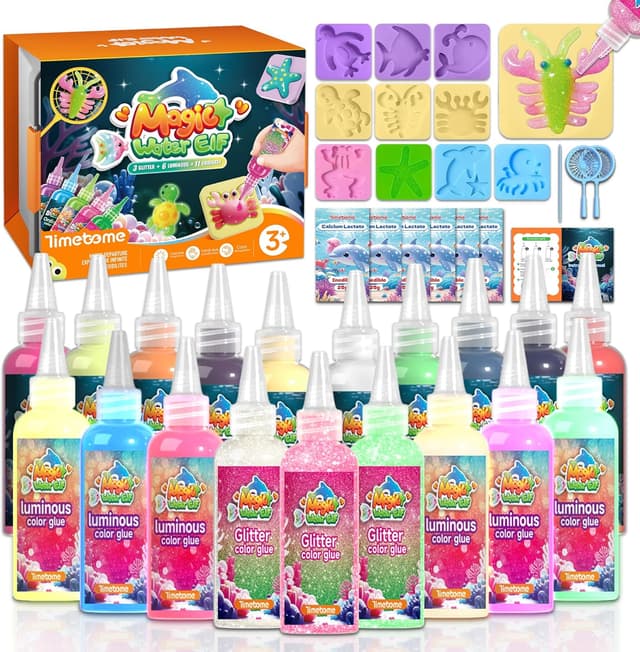 Detalle de Timetome Magic Water Elf Toy Kit for Kids (20 Gels + 10 Molds) — DIY Squishy Maker with Glitter & Glow Gels