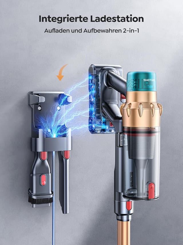 Detalle 2 de SMOTURE Akku-Staubsauger 50.000 Pa (60 W) mit Mini-Elektrobürste, 65 Min Laufzeit & Touchscreen
