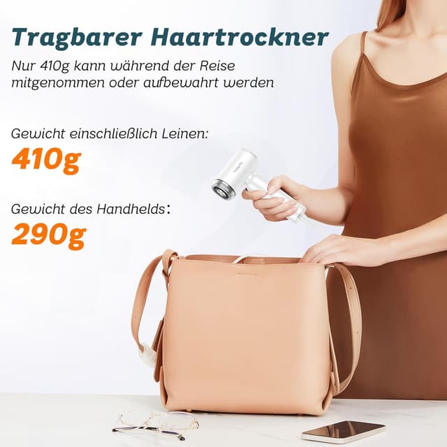 Thumbnail 6 de Mini Reisefön mit Diffusor 1500W – 110.000 U/min Hochgeschwindigkeitsmotor, 290 g ultra leicht