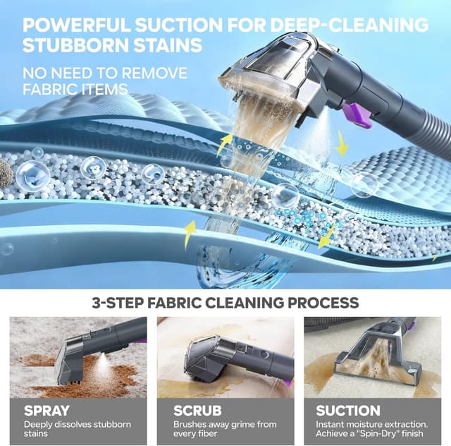 Detalle 2 de X-cotec Lavatappeti 450W 13kPa con doppio serbatoio autopulente e 3 spazzole