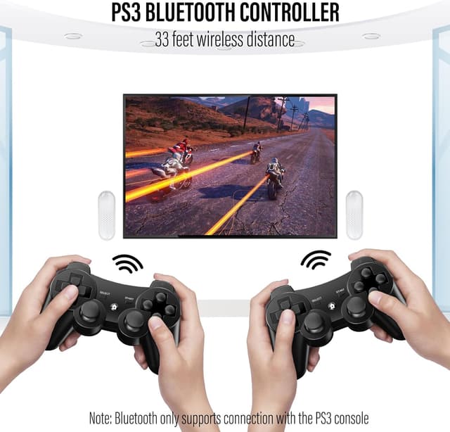 Detalle de PS3 Controller im 2er-Set: Wireless Gamepad mit Bluetooth, Dual Shock & Akku