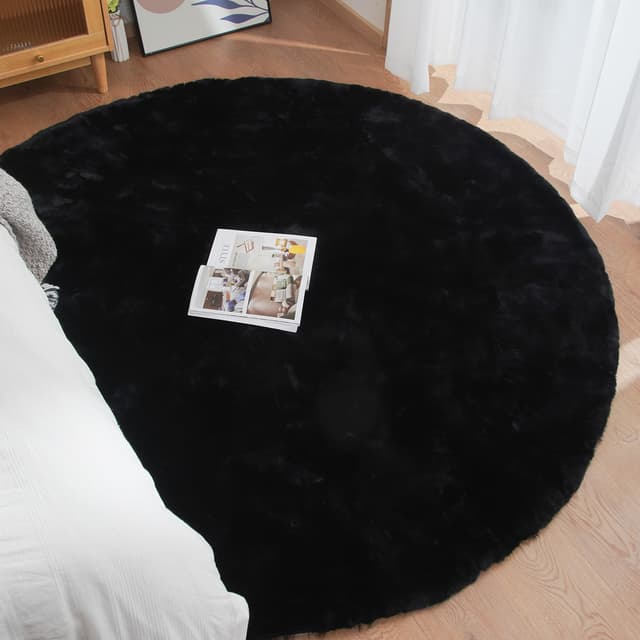 Thumbnail 3 de ORINOVA Black Rabbit Shaggy Fur Rug 90cm