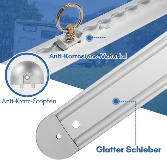 Detalle de Joparri Lot de 4 rails d’amarrage en aluminium anodisé semi-circulaires de 1 m (argent) + 10 raccords simples et 8 embouts