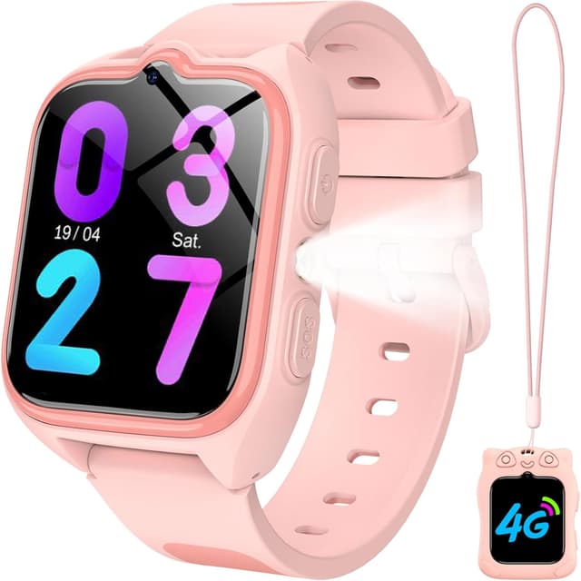 Detalle de IOWODO Montre connectée enfants 2025 4G LTE (SIM nano) avec GPS, SOS et appels vidéo – Rose, 5 à 12 ans