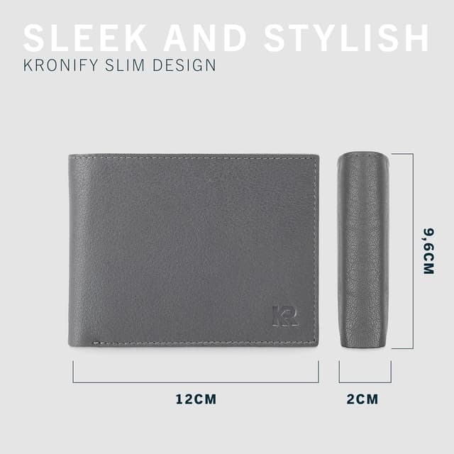 Detalle de Kronify Portafoglio da uomo in vera pelle con protezione RFID, formato orizzontale e 13 scomparti