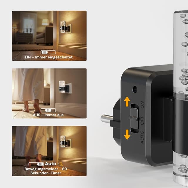 Thumbnail 6 de LOHAS-LED Nachtlicht-Steckdose mit Bewegungssensor und 3 Modi (EIN/AUTO/AUS), warmweiß 3000K – schwarz