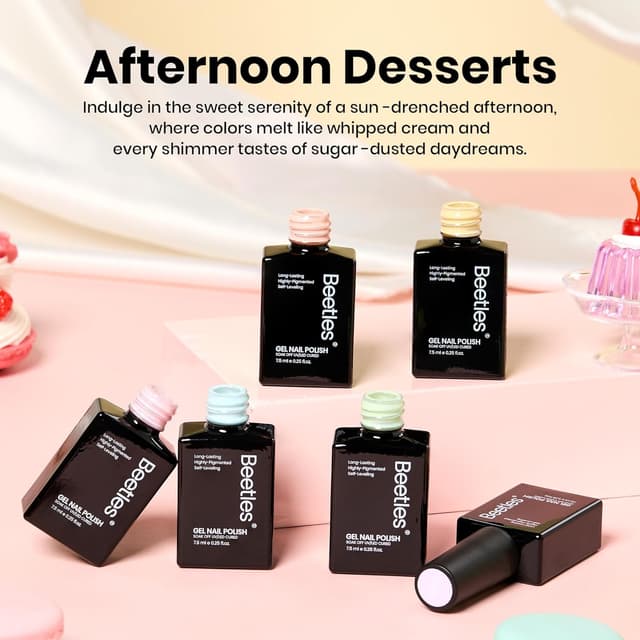 Detalle de Beetles Pastel Gel Polish Set (Afternoon Desserts Collection) – 6 Pastel Shades for UV/LED DIY Nails