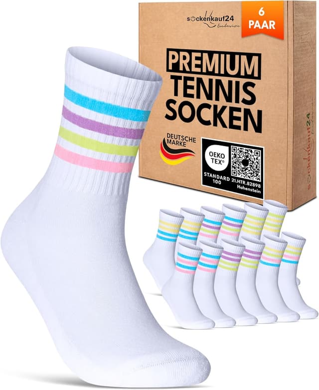 Detalle de sockenkauf24 Damen Tennissocken (6 Paar) – Sportsocken mit verstärkter Ferse & Fußspitze