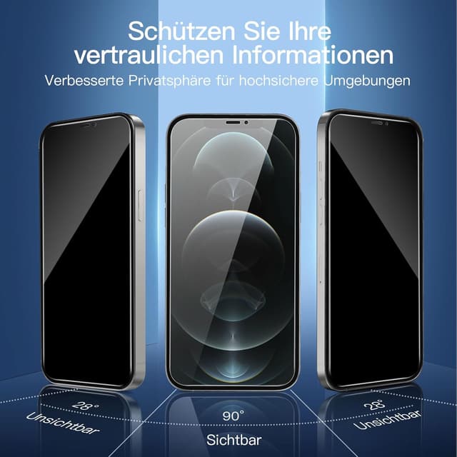 Detalle 1 de NEW’C Sichtschutz-Schutzfolie (3 Stück) für iPhone 12 Pro Max – 9H, 28° Blickschutz & blasenfrei