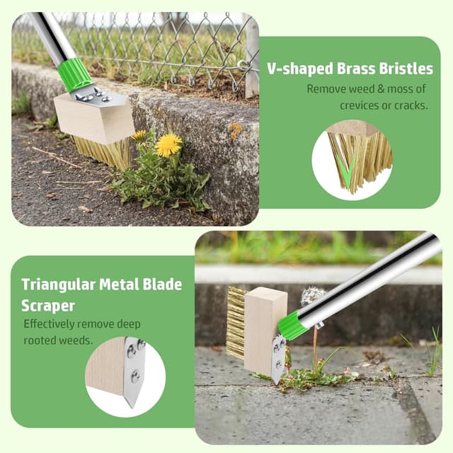 Detalle 2 de Patio Weed Remover Tool with Long Handle (60") 3-in-1 Weed Scraper & Weed Brush Set Combo