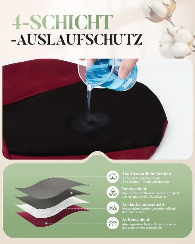 Detalle 2 de TANSTC Periodenunterwäsche im 3er-Pack: High-Waist Slips aus Baumwolle für starke Blutungen