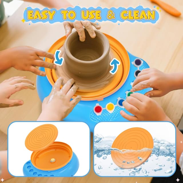 Detalle de Weilim Pottery Wheel for Kids (Ages 6–12) – Complete DIY Pottery Kit for Beginners with Air-Dry Clay Packs & Tools (Bule)