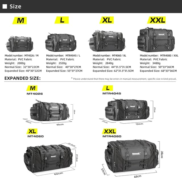 Detalle de Rhinowalk Expandable Motorcycle Tail Bag 45L 🏍