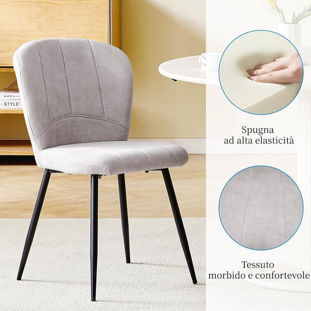 Detalle de ANVOFONG Set di 2 sedie da pranzo imbottite in tessuto grigio pallido con gambe in metallo nero