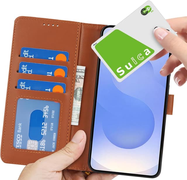 Detalle 2 de Zouzt Hülle für Samsung Galaxy S25 – stoßfeste PU Leder Fliphülle mit Kartenhalter und Standfunktion (Hellbraun)