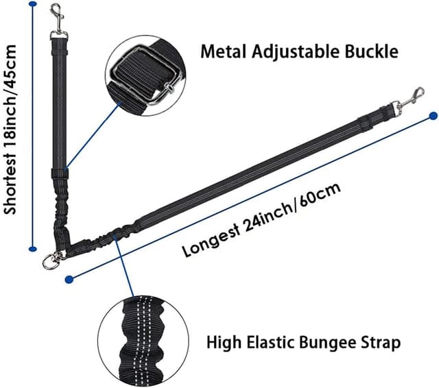 Detalle de Kelivi Double Dog Lead Coupler (No Tangle 360° swivel) – heavy-duty adjustable bungee double leash for two dogs