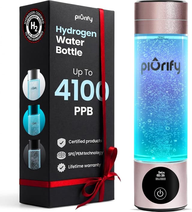 Detalle de PIURIFY Hydrogen Water Bottle Generator (Up to 4100+ PPB) — SPE/PEM Certified H2, Rechargeable, 10 oz (Pink)