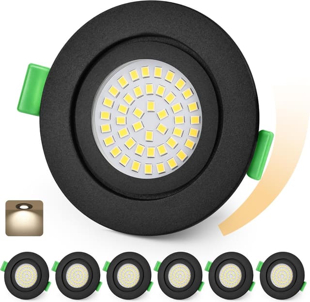 Detalle de KYOTECH LED-Einbaustrahler 230V dimmbar, 5 W, 4000 K (IP65) im 6er-Set, Einbau 65–75 mm, schwarz (nicht drehbar)