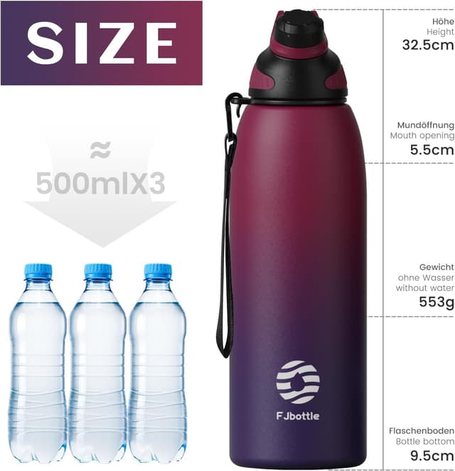Detalle 2 de Fjbottle Edelstahl Trinkflasche 1 L Sport