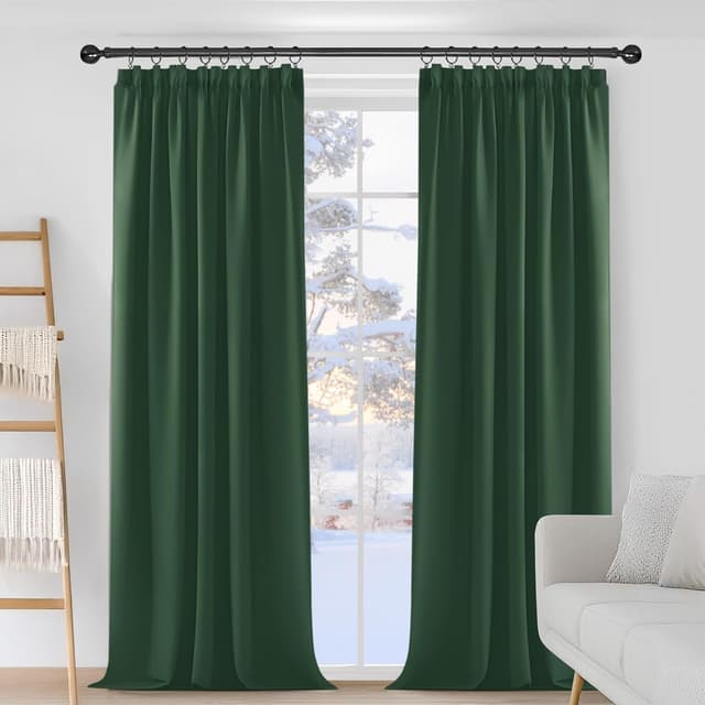 Detalle de Deconovo Thermal Insulated Pencil Pleat Blackout Curtains (2 Panels) – Forest Green – 66 x 90 Inch