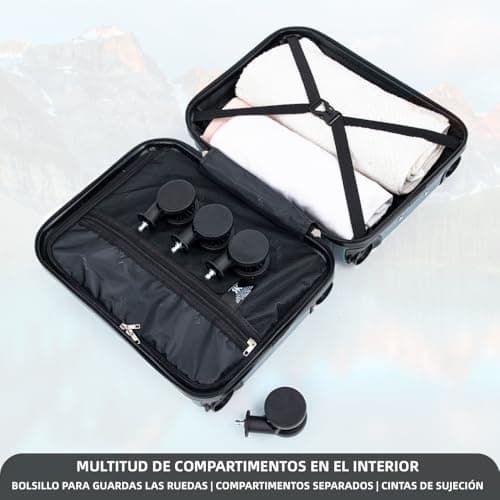 Detalle de RAYKONG Maleta de cabina ABS 40x30x20 (24L) en verde con ruedas desmontables y cerradura de combinación