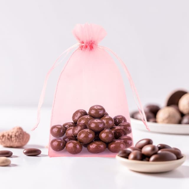 Detalle 2 de G2PLUS Baby Pink Organza Gift Pouches (13x18 cm) – 50 Pack Clear Mesh Wedding Favour Bags