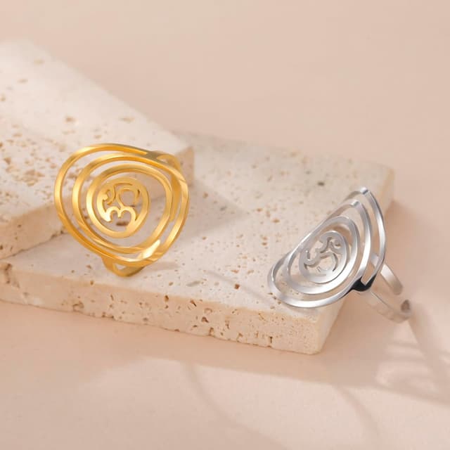 Thumbnail 6 de Dreamtimes Aom Om Ohm Ring aus Edelstahl mit geometrischem Kreis – verstellbarer Unisex Siegelring