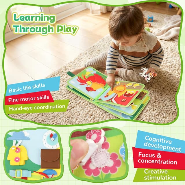 Detalle 2 de Kyteazr Busy Book Montessori Farm Board (25 activities) for 1+ year olds