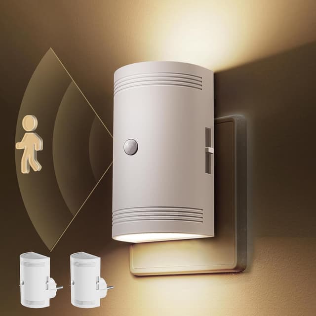 Detalle de LOHAS-LED Nachtlicht-Steckdose mit Bewegungsmelder (2er-Set) – dimmbar, 3000K Warmweiß