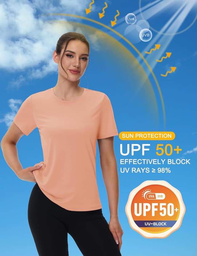 Detalle de MAGCOMSEN women’s short sleeve quick-dry UPF 50+ running & workout T-shirt