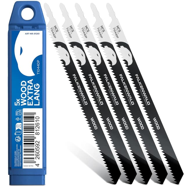 Detalle de FALKENWALD® Stichsägeblätter Holz T1044DP – extra lang (250 mm) bis 190 mm Schnitttiefe, 6 TPI, T-Schaft