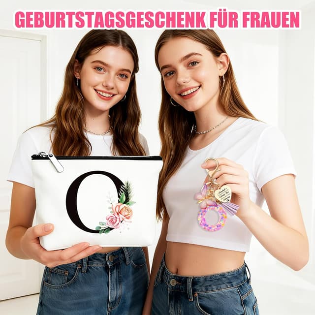 Detalle de TUZELIYA personalisierte Buchstaben Kosmetiktasche mit Anhänger (O) – Geschenkidee für Frauen, Mädchen, Mütter & Brautjungfern