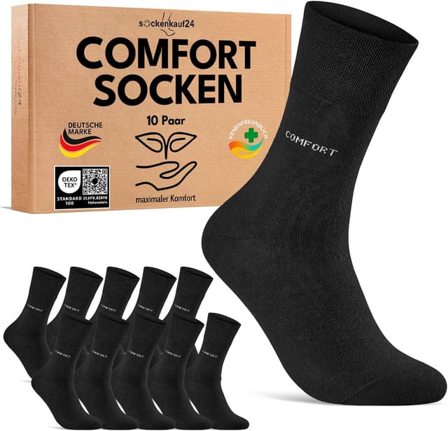 Detalle de sockenkauf24 10 Paar Comfort-Socken ohne Gummibund & ohne Naht für Damen & Herren