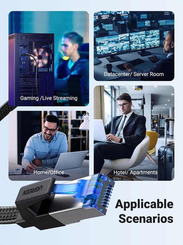 Thumbnail 6 de UGREEN Ethernet Cable 1m Cat 8 Flat RJ45 (40Gbps, 2000MHz) for PC, PS5, Xbox, Router & Switch