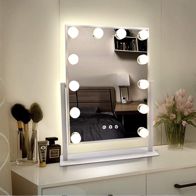 Detalle de TUREWELL Hollywood makeup mirror with lights, 3 colour LED & touch control, 360° rotation