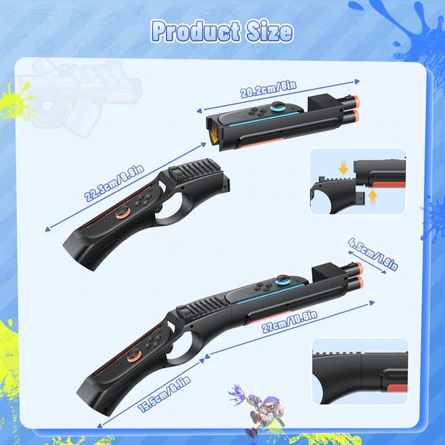 Detalle de FASTSNAIL Shooting Gun für Splatoon 3/2 – Switch 2/1 kompatibler Controller-Adapter für Joy-Con