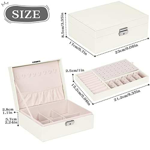Detalle de Larkumio joyero organizador grande para mujer y niña con doble capa (PU) y llave, blanco