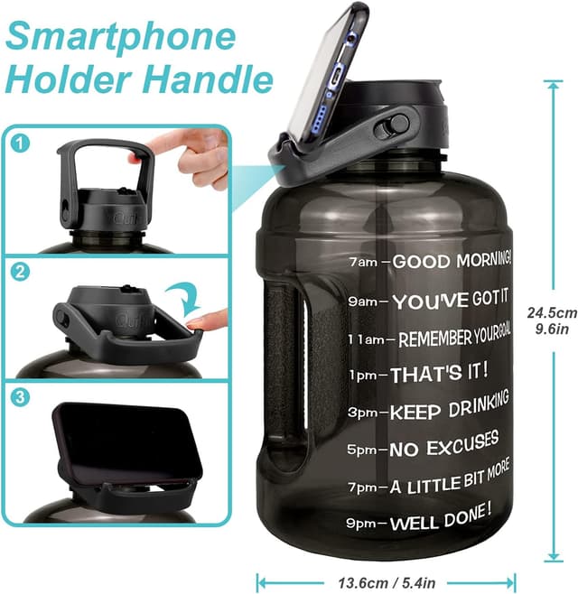 Detalle de BuildLife Motivational Water Bottle 2.2L large jug with straw 💧