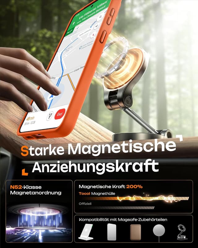 Detalle de TOCOL Hülle für Samsung Galaxy S26 Ultra (6,9 Zoll) mit integriertem Magnetring & Magsafe, stoßfest, kratzfest, matt-transluzent, Orange
