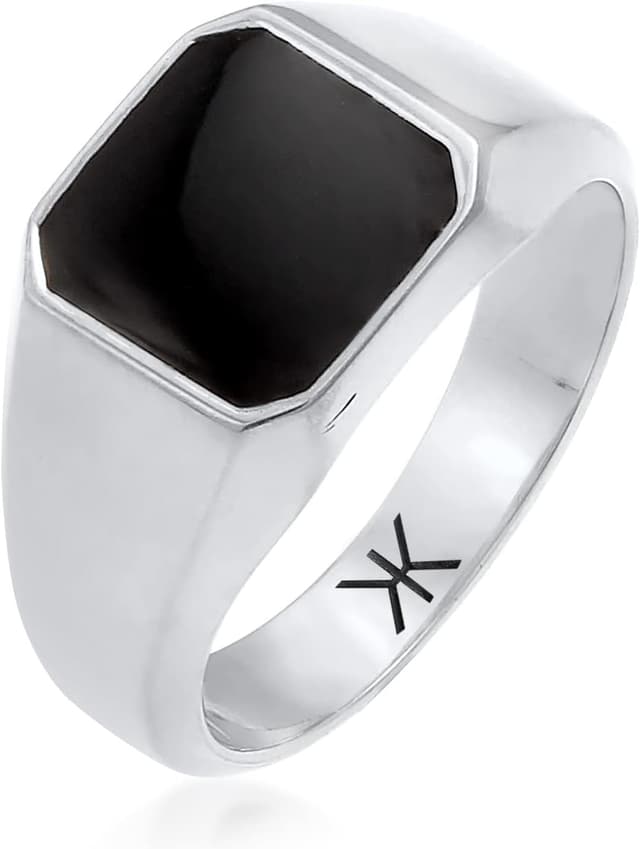 Detalle de Kuzzoi Siegelring für Herren: Achteck mit schwarzer Emaille, massives 925er Sterling Silber (10 mm breit) in Ringgröße 60–66