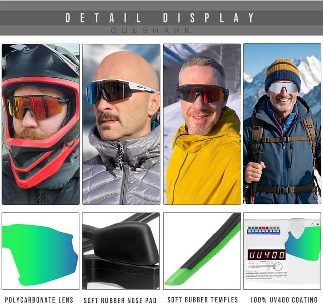 Detalle de Queshark occhiali ciclismo uomo e donna con lenti intercambiabili TR90 e UV400