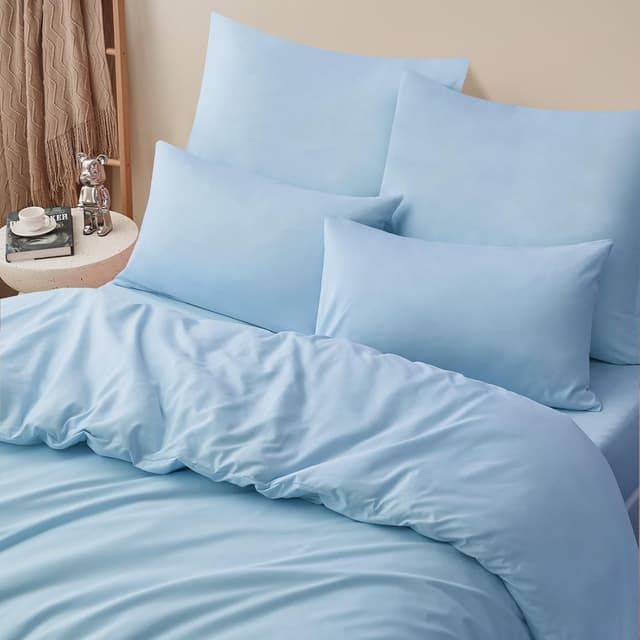 Detalle de RUIKASI Parure de lit 2 personnes 200x200 cm en microfibre bleue avec fermeture éclair (1 housse de couette + 2 taies 65x65)