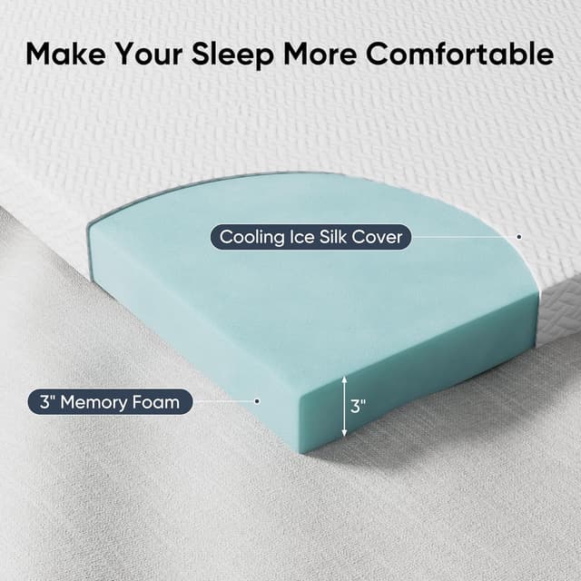 Detalle de Fijinhom 3 Inch Memory Foam Mattress Topper (Super King, 180x200cm) with Cooling Cover