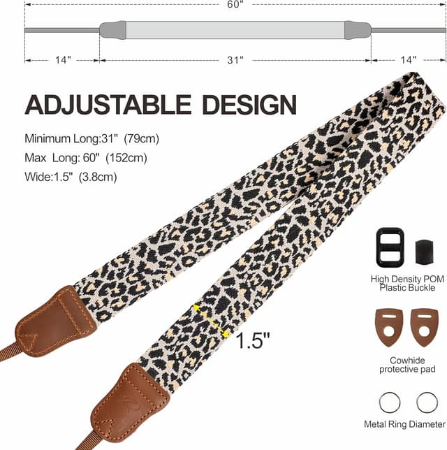 Thumbnail 6 de Padwa Lifestyle Camera Strap – 1.5" Crazy Horse Cowhide & Cotton Camera Strap with Adjustable Shoulder Fit