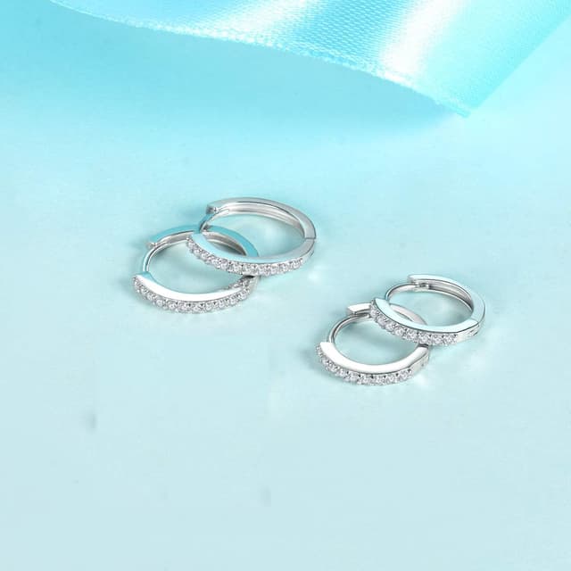 Detalle 2 de Boucles d’oreilles femme argent 925 : clous 3 mm, zircons cubiques et créoles 10/12 mm (argent, or jaune, or rose)
