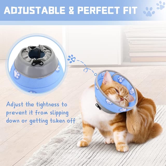 Detalle de Supet Soft Cat Recovery Collar (EPE) for Post-Surgery Licking, Adjustable Blue, M