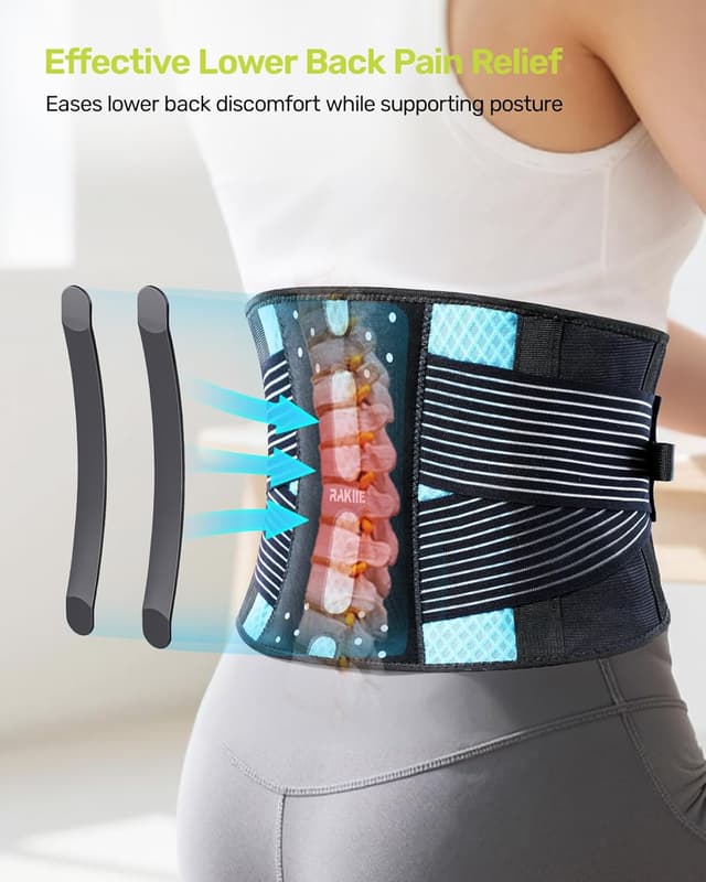 Detalle 2 de Rakiie Slim Back Brace for Lower Back Pain Relief (Lightweight, Breathable) — Sky Blue, XL