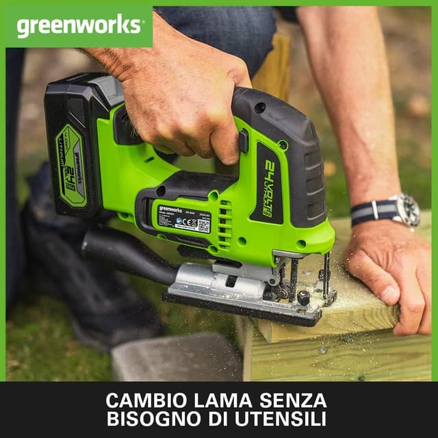 Detalle de Greenworks GD24JS seghetto alternativo a batteria 24V (senza batteria e caricabatterie), base regolabile fino a 45°