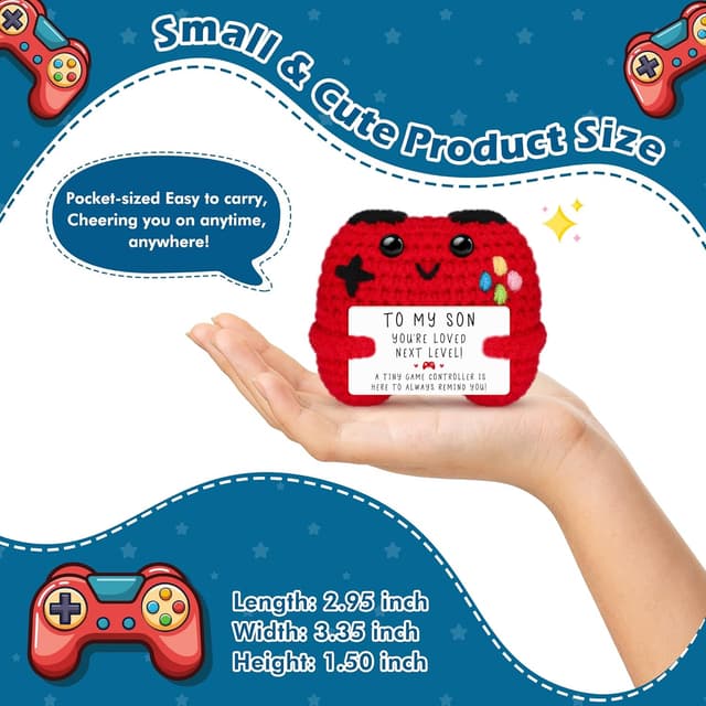 Detalle 2 de Busy Gaming Life Handmade Crochet Game Controller for Son Gifts (Mom Dad) – Inspirational Easter, Birthday, Father’s Day Decor